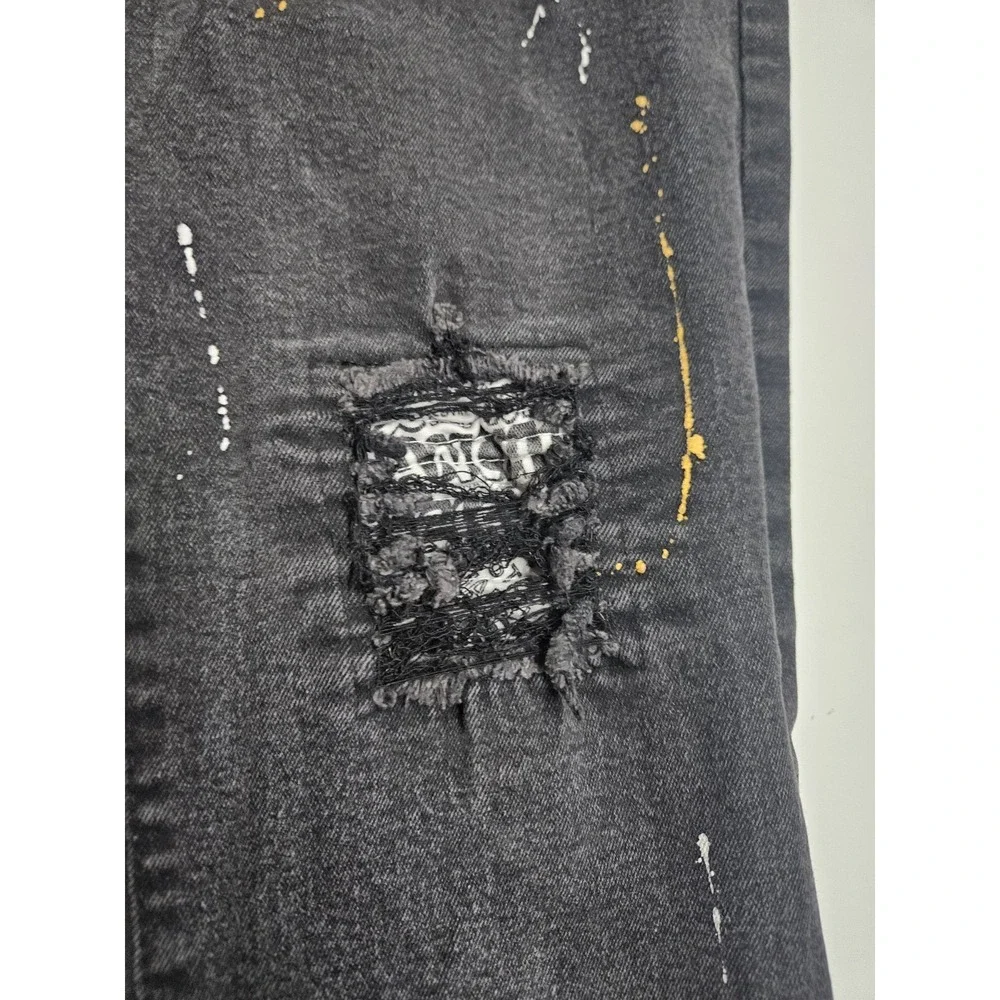 Rue21 Premium Skinny Distressed Paint Splatter Jeans Black Men's 38x32